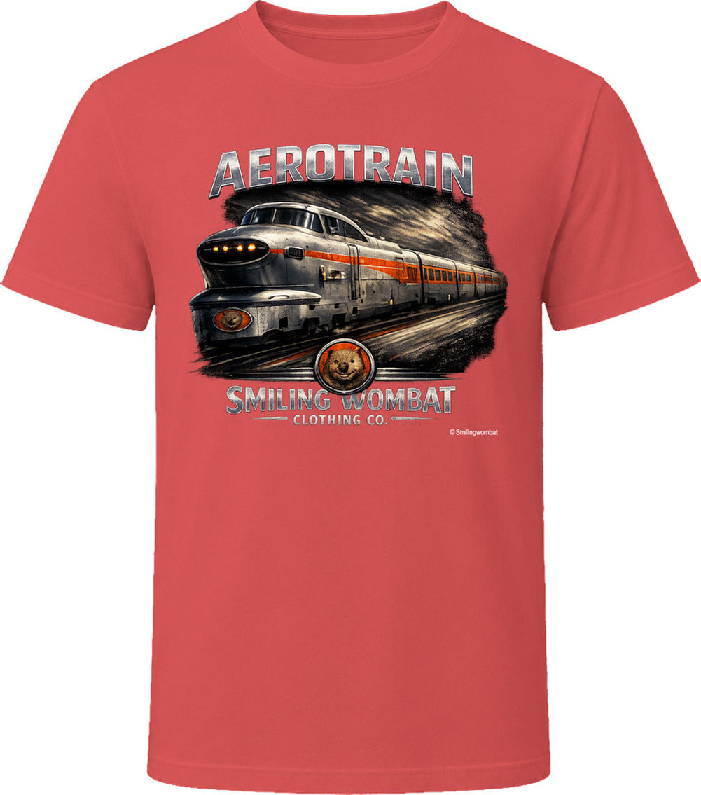 Aerotrain retro train graphic t-shirt in red – bold railroad artwork