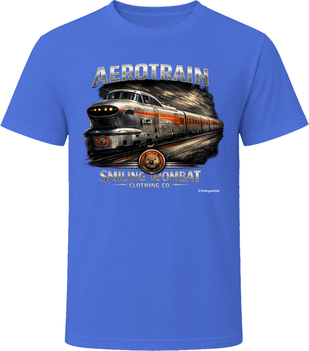 Aerotrain vintage locomotive t-shirt in royal blue – distressed railroad graphic