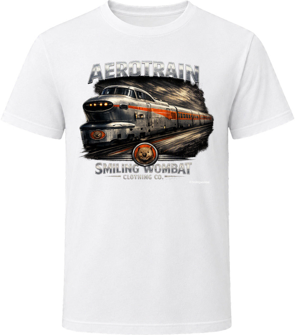Aerotrain railroad graphic t-shirt in white – vintage streamlined train design