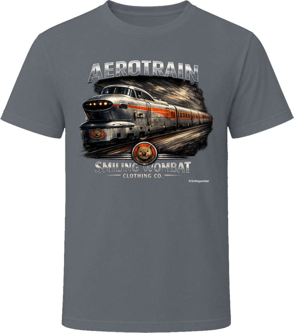 Aerotrain distressed train graphic t-shirt in charcoal grey – retro railroad tee