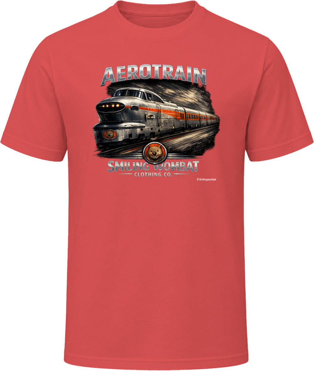 Aerotrain retro train graphic t-shirt in red – bold railroad artwork