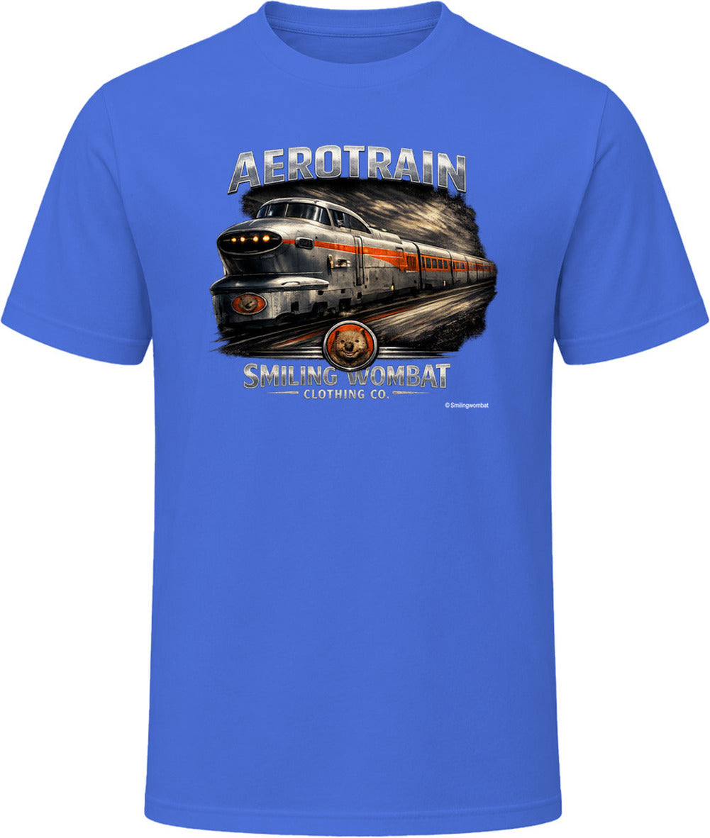 Aerotrain vintage locomotive t-shirt in royal blue – distressed railroad graphic