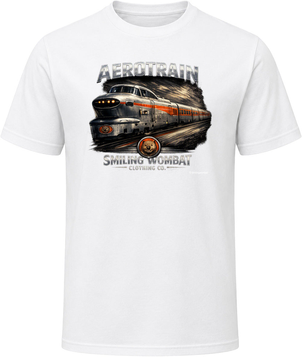 Aerotrain railroad graphic t-shirt in white – vintage streamlined train design