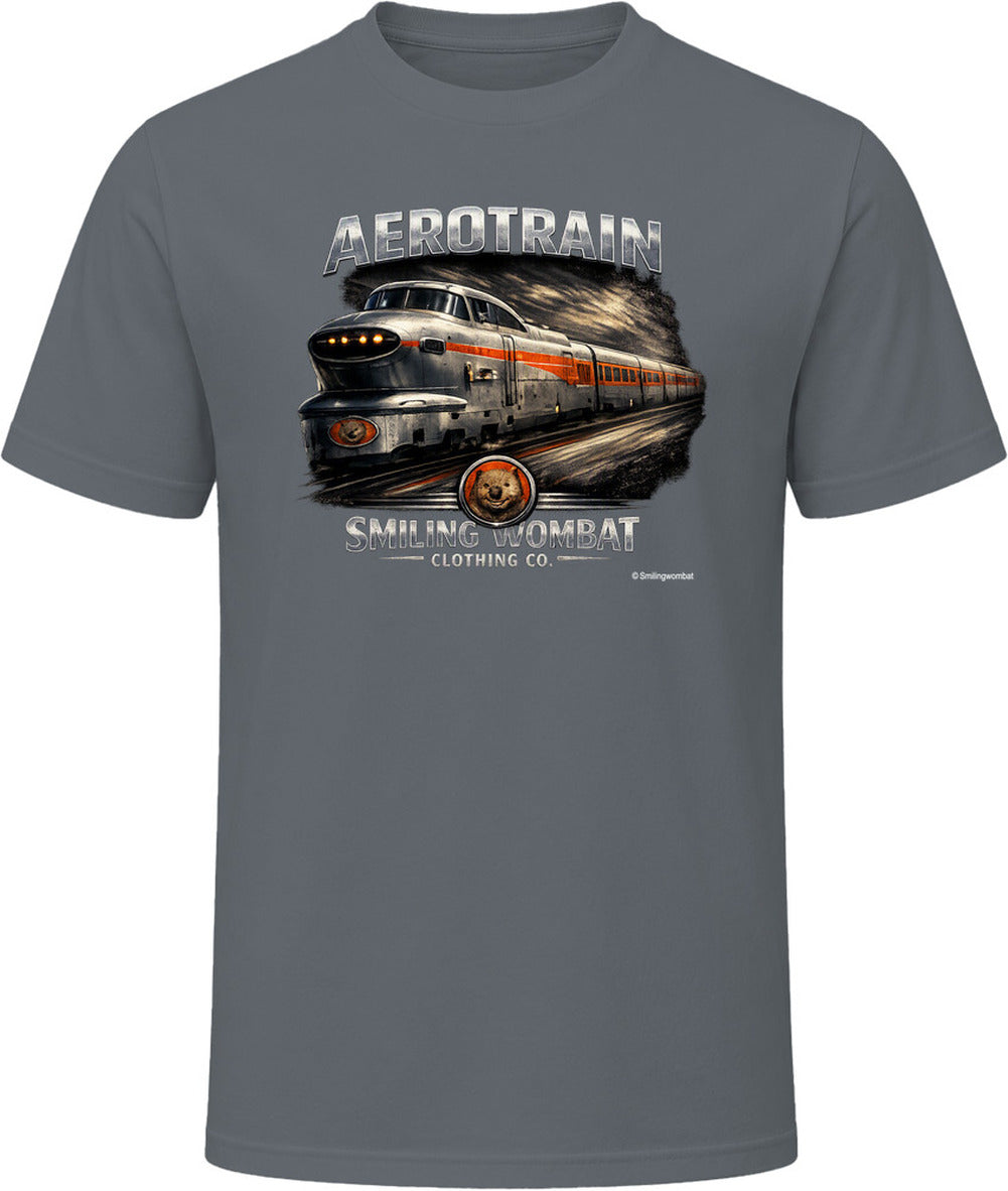 Aerotrain distressed train graphic t-shirt in charcoal grey – retro railroad tee