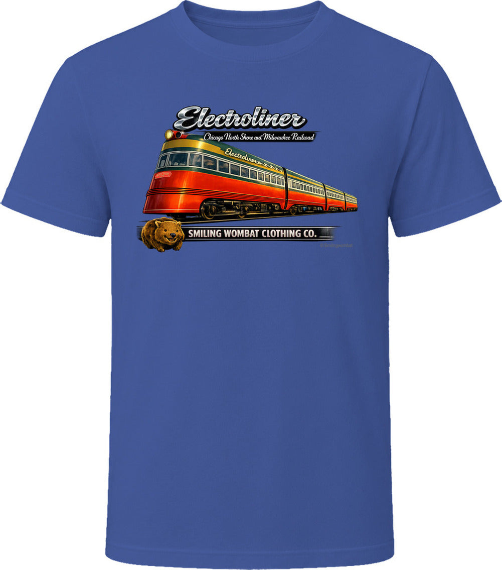 Electroliner Chicago North Shore Railroad T-shirt in Navy – vintage 1940s electric train graphic tee