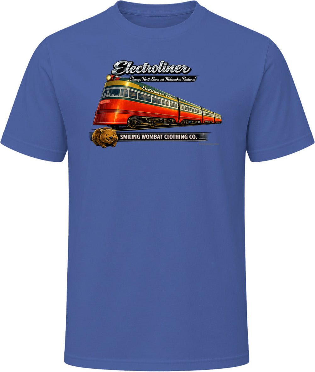 Electroliner Chicago North Shore Railroad T-shirt in Navy – vintage 1940s electric train graphic tee