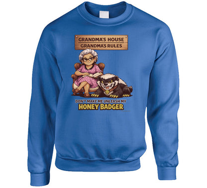 Grandma's Rules honey badger humor sweatshirt royal blue