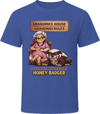Funny grandma honey badger novelty t-shirt in navy blue