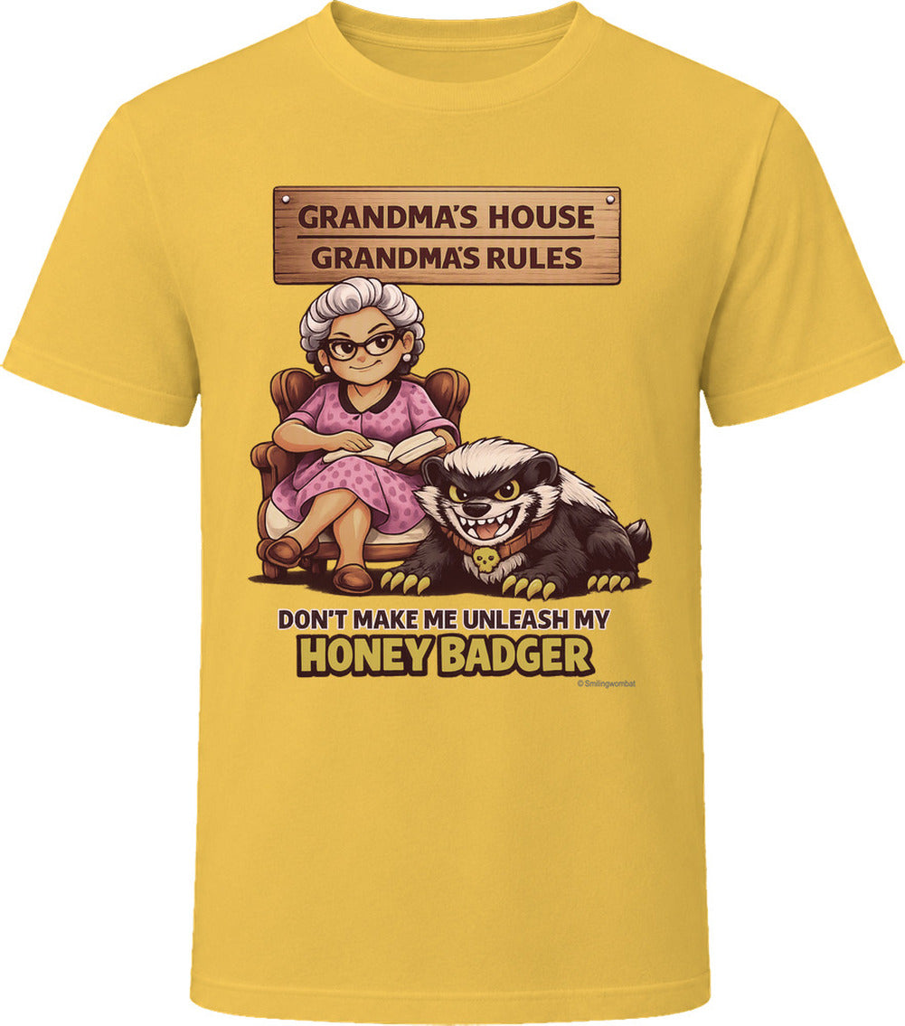 Grandma's House Grandma's Rules honey badger t-shirt in daisy yellow