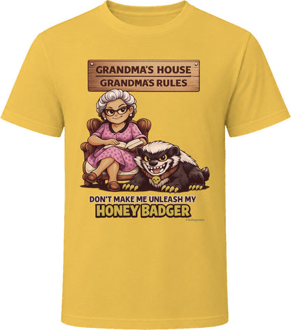 Grandma's House Grandma's Rules honey badger t-shirt in daisy yellow