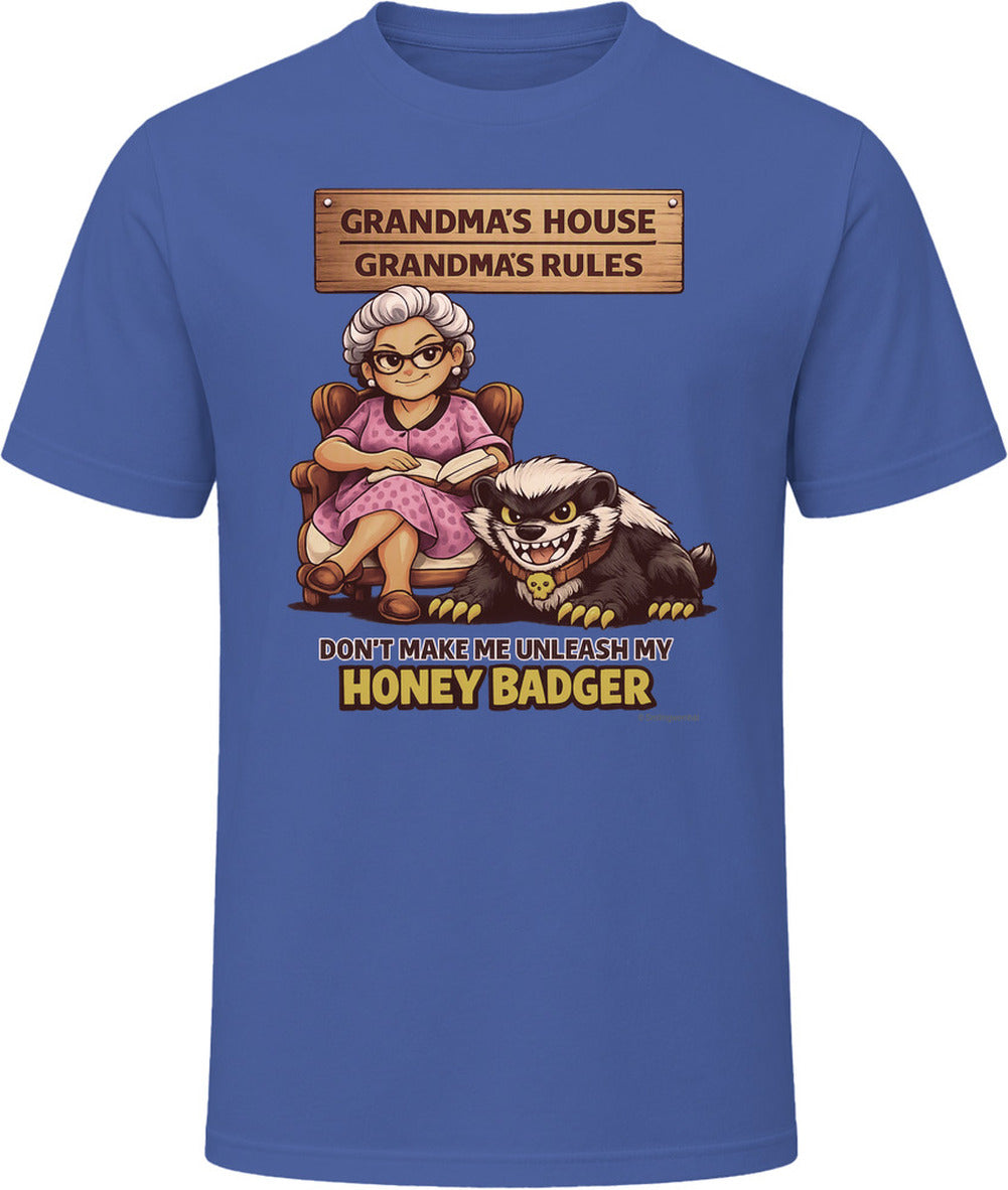 Funny grandma honey badger novelty t-shirt in navy blue