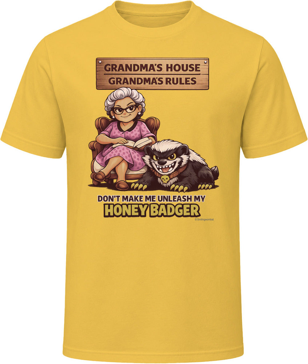 Grandma's House Grandma's Rules honey badger t-shirt in daisy yellow