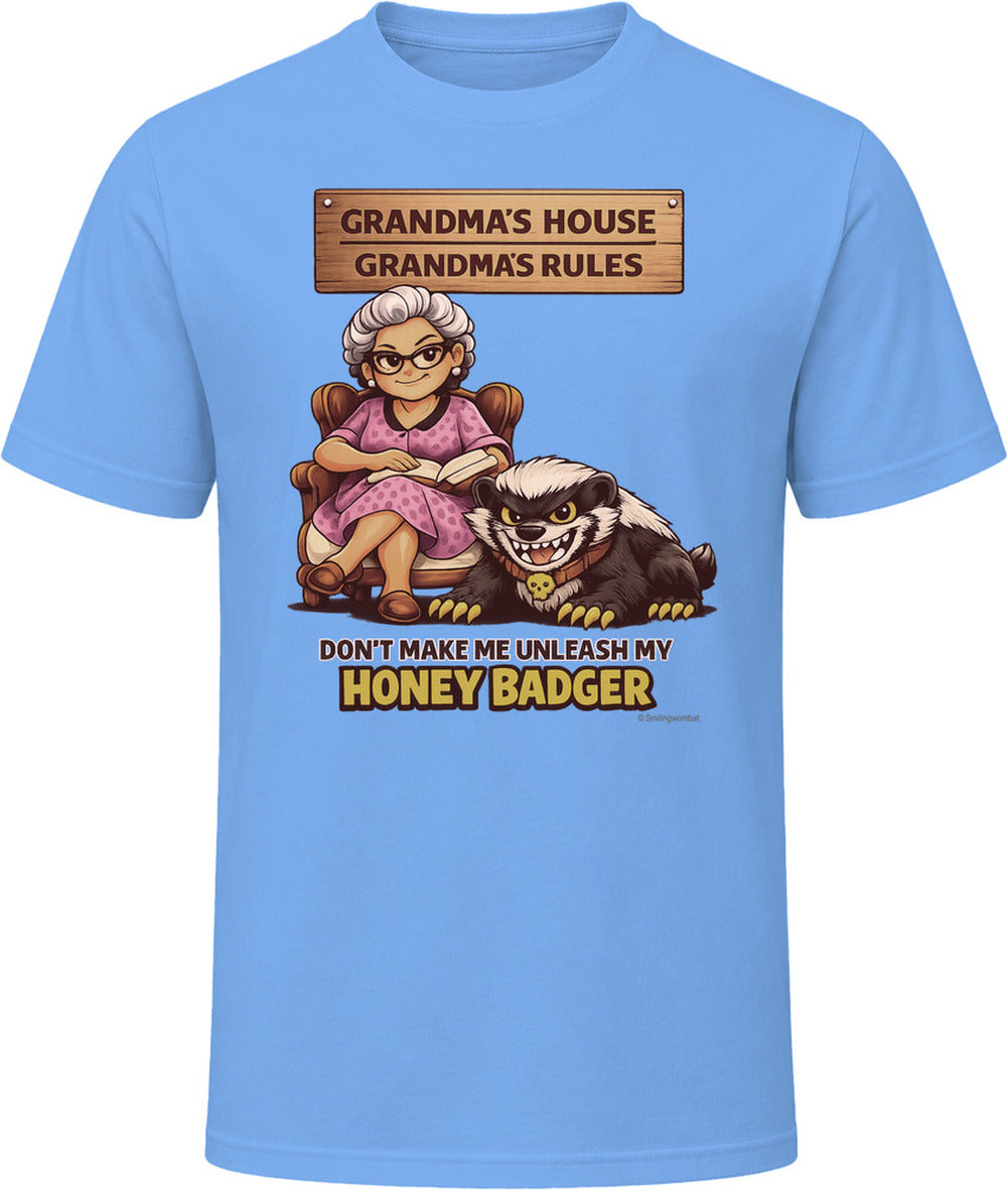 Funny honey badger grandma graphic tee light blue