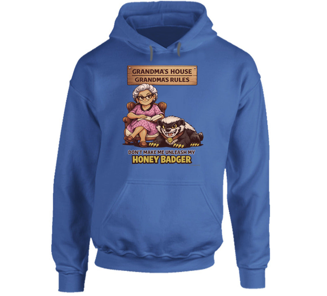 Grandma's Rules honey badger humor hoodie royal blue