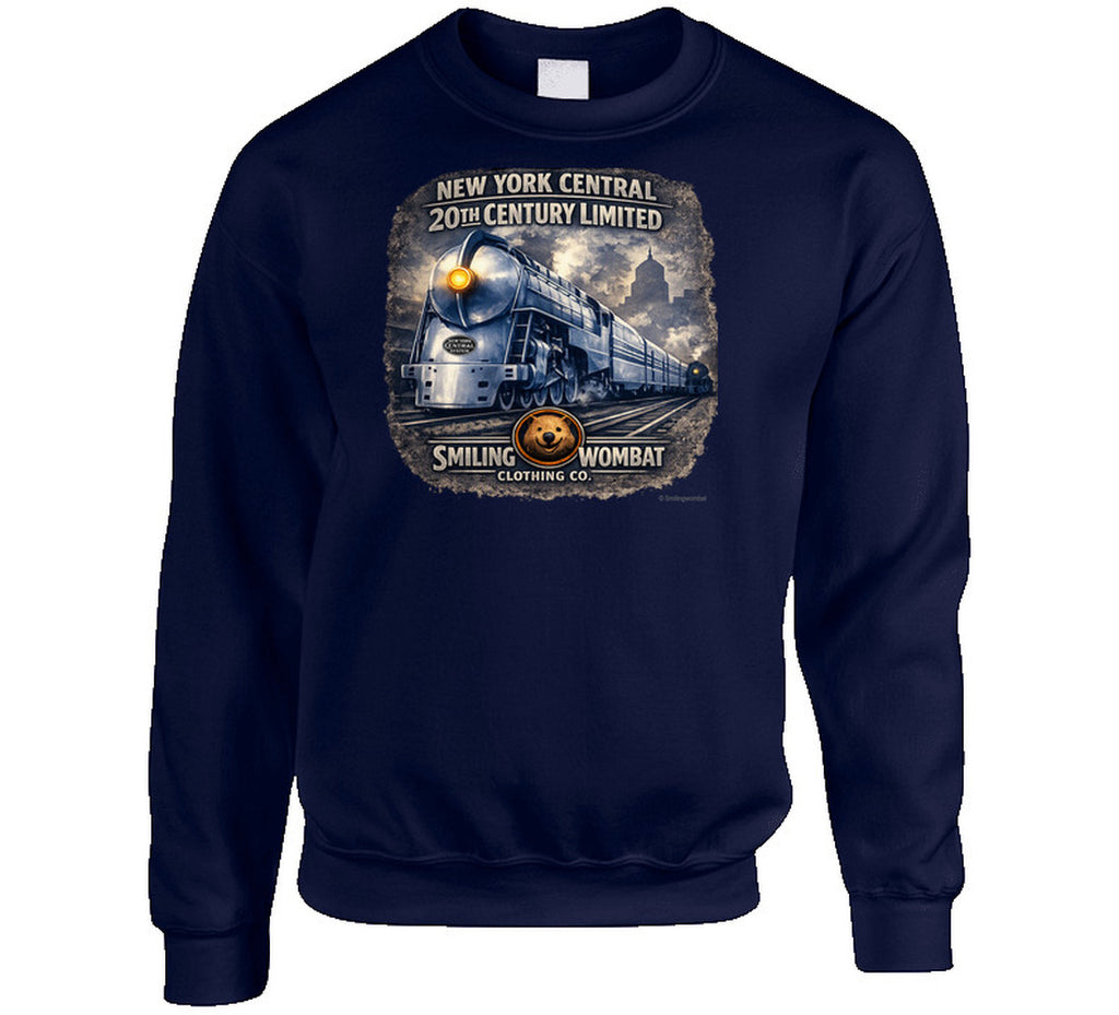 Smiling Wombat 20th Century Limited navy sweat shirt vintage locomotive print
