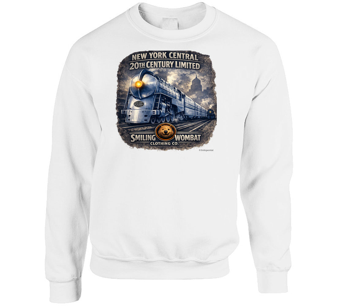 New York Central 20th Century Limited white Sweat shirt featuring distressed retro train art