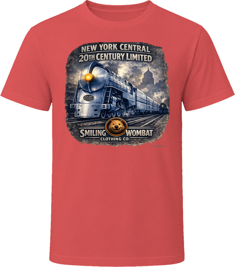 20th Century Limited red graphic t-shirt with vintage New York Central railroad design