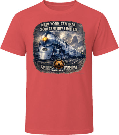 20th Century Limited red graphic t-shirt with vintage New York Central railroad design