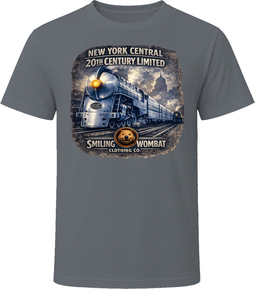 Smiling Wombat 20th Century Limited charcoal grey t-shirt distressed vintage train print