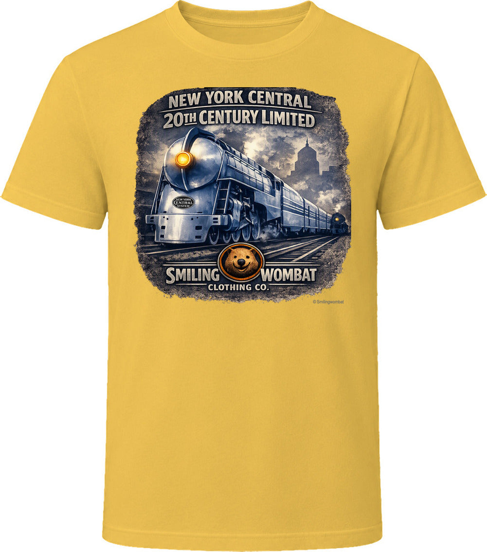 New York Central train daisy yellow t-shirt with retro 20th Century Limited graphic