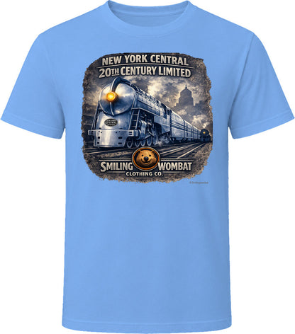 20th Century Limited light blue t-shirt vintage railroad art Smiling Wombat Clothing Co