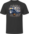 New York Central 20th Century Limited black t-shirt with vintage steam locomotive graphic by Smiling Wombat