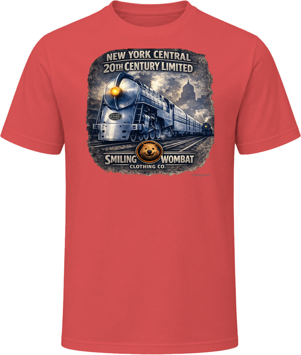 20th Century Limited red graphic t-shirt with vintage New York Central railroad design