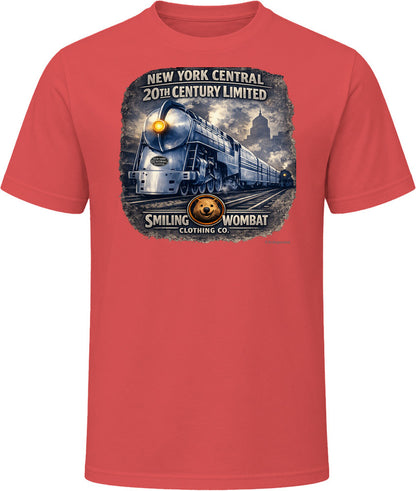 20th Century Limited red graphic t-shirt with vintage New York Central railroad design