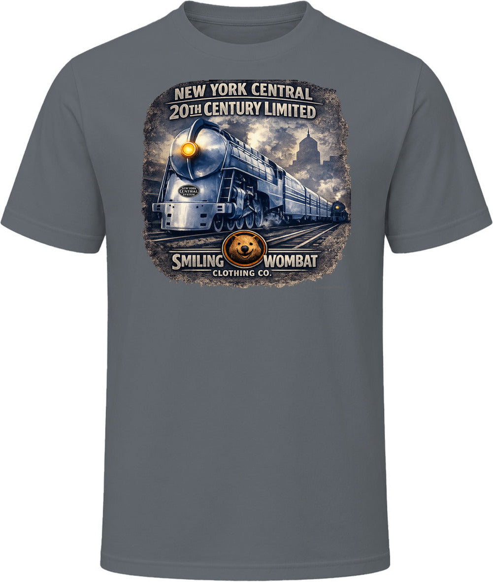 Smiling Wombat 20th Century Limited charcoal grey t-shirt distressed vintage train print