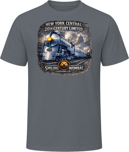 Smiling Wombat 20th Century Limited charcoal grey t-shirt distressed vintage train print