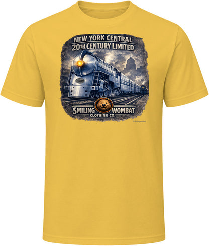 New York Central train daisy yellow t-shirt with retro 20th Century Limited graphic