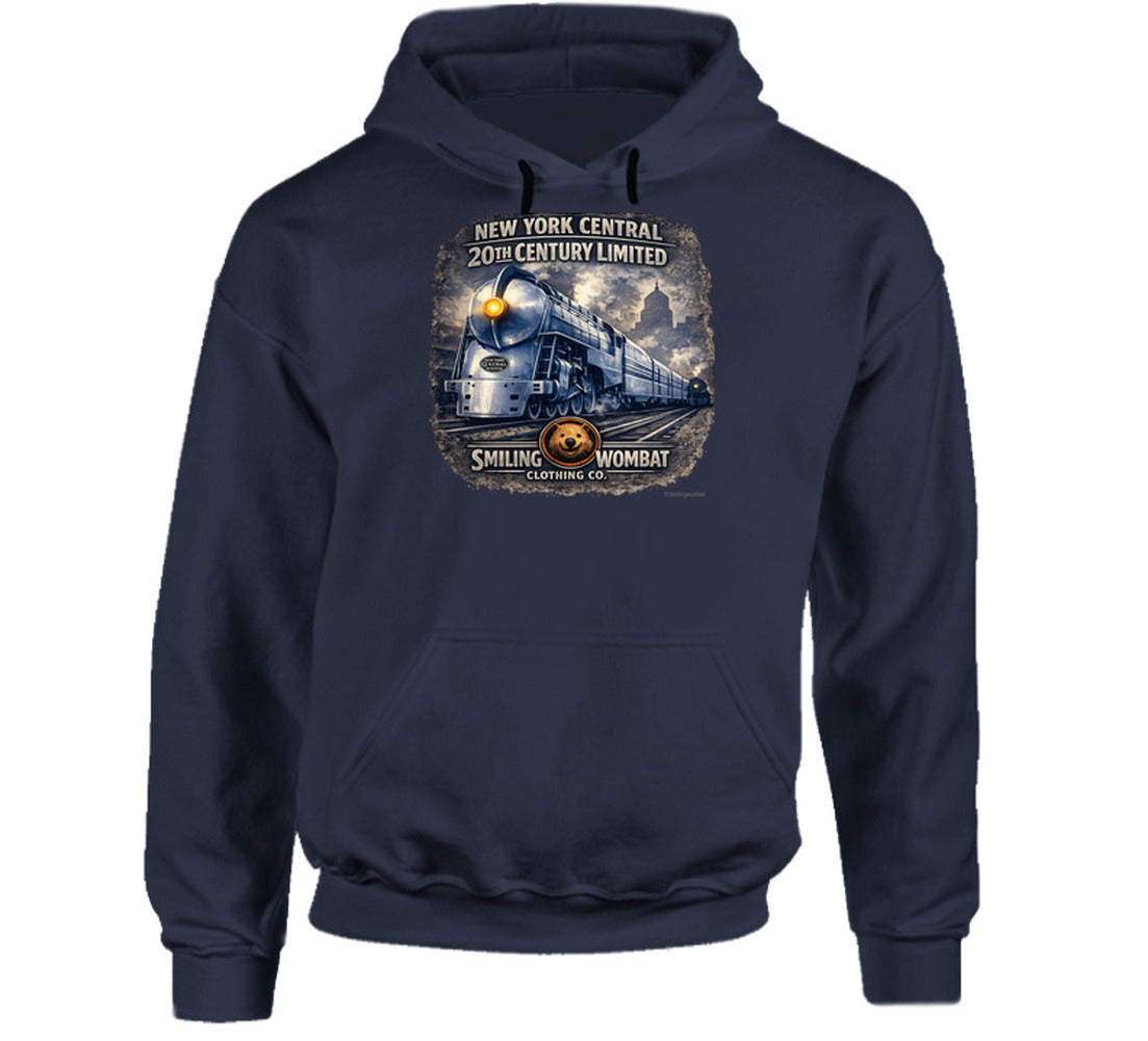 Smiling Wombat 20th Century Limited navy hoodie vintage locomotive print