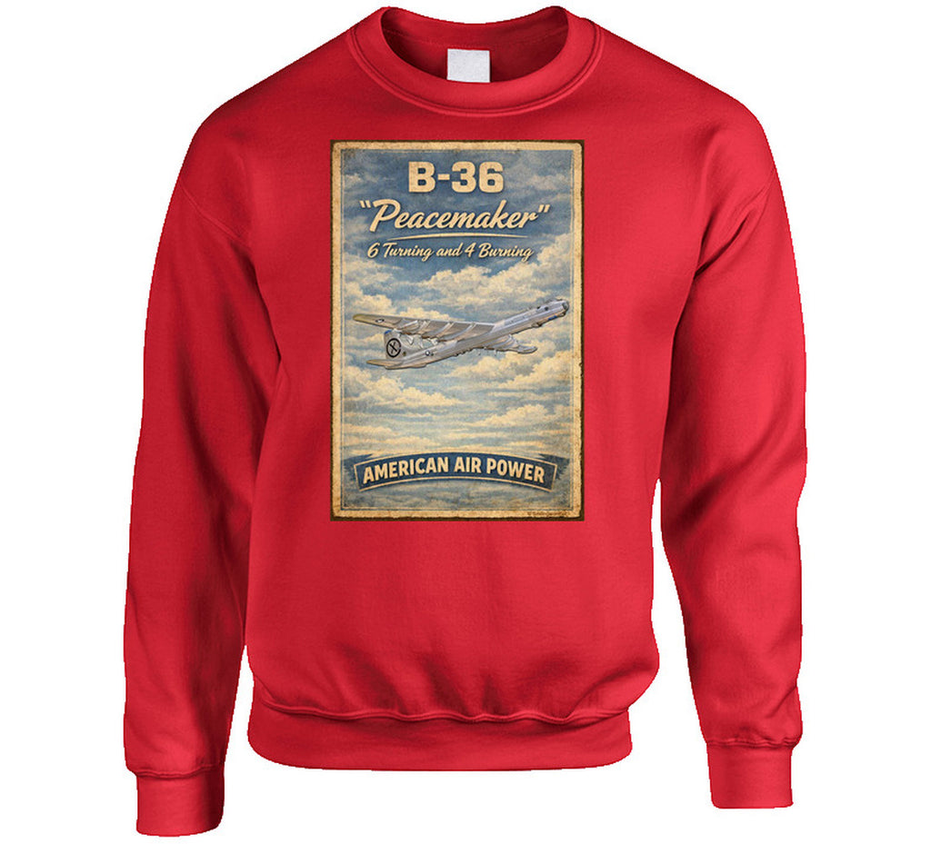 B-36 Peacemaker Cold War bomber graphic sweatshirt in red