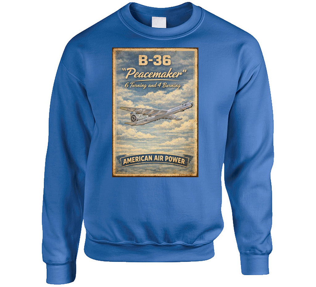  B-36 Peacemaker Cold War vintage sweatshirt in royal blue