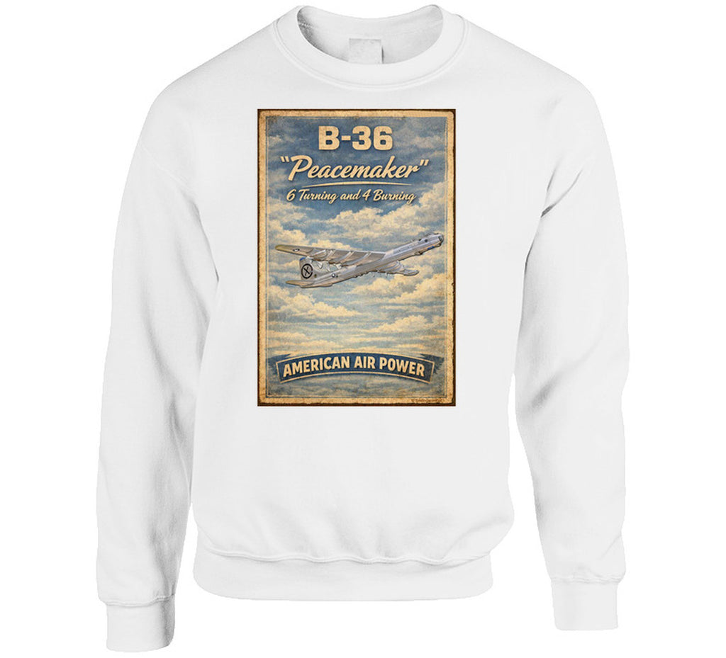 B-36 Peacemaker "6 Turning and 4 Burning" crew sweatshirt in white