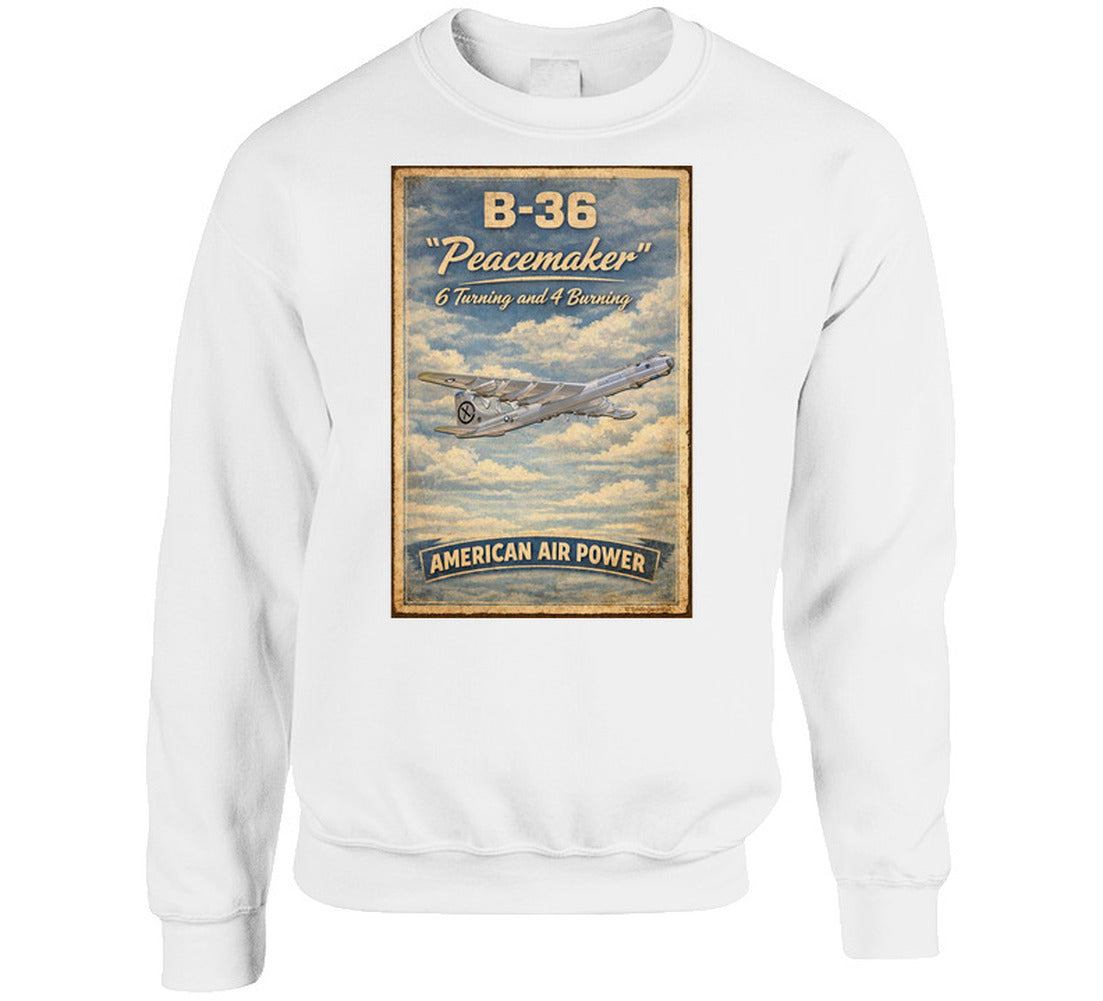 B-36 Peacemaker "6 Turning and 4 Burning" crew sweatshirt in white
