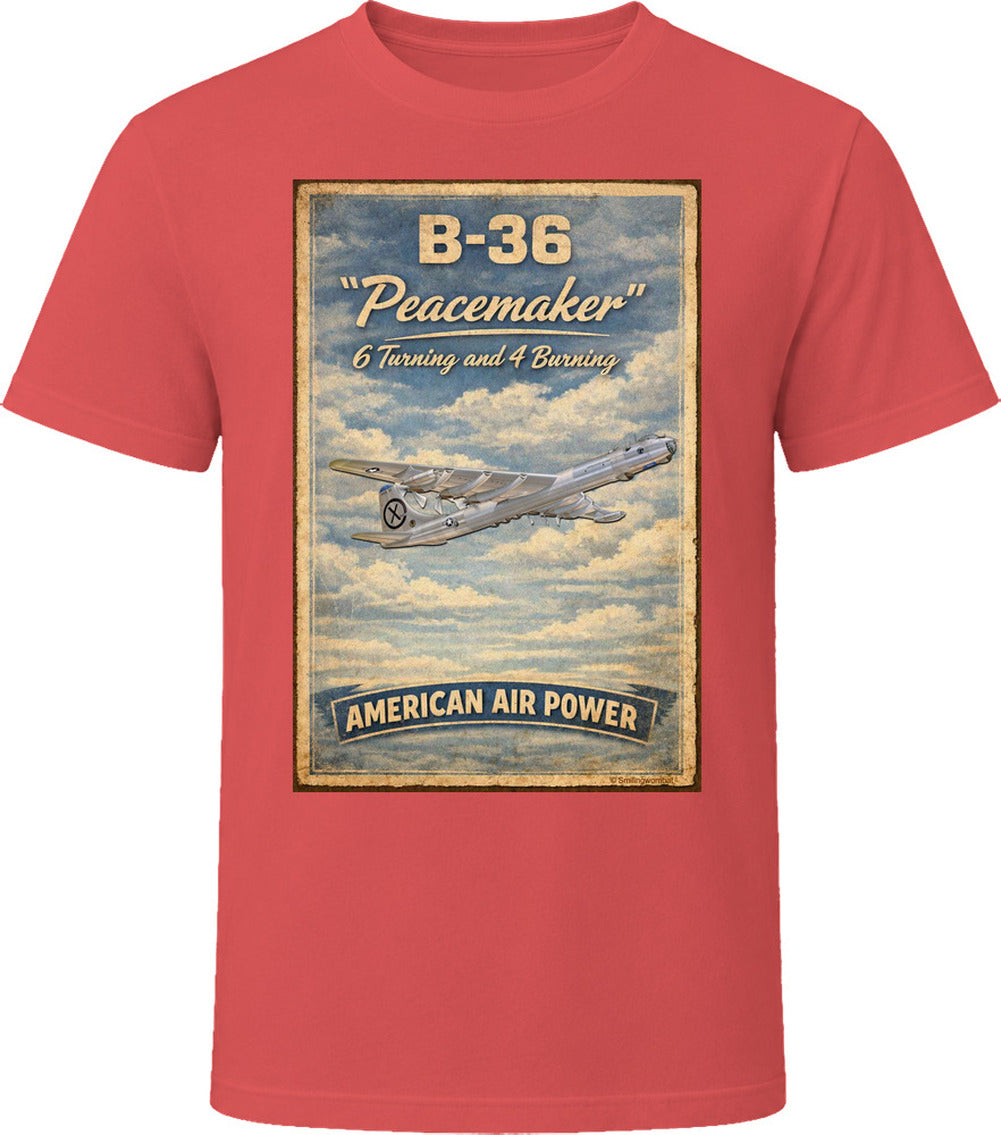 B-36 Peacemaker Cold War bomber graphic t-shirt in red