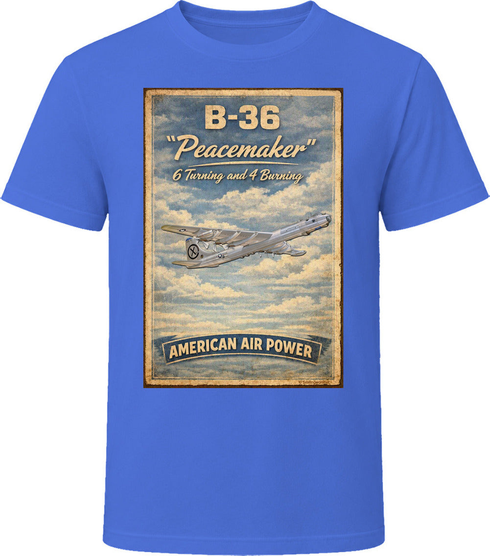 B-36 Peacemaker Cold War vintage bomber t-shirt in royal blue