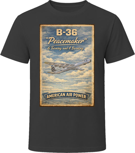 B-36 Peacemaker bomber vintage poster graphic t-shirt in black