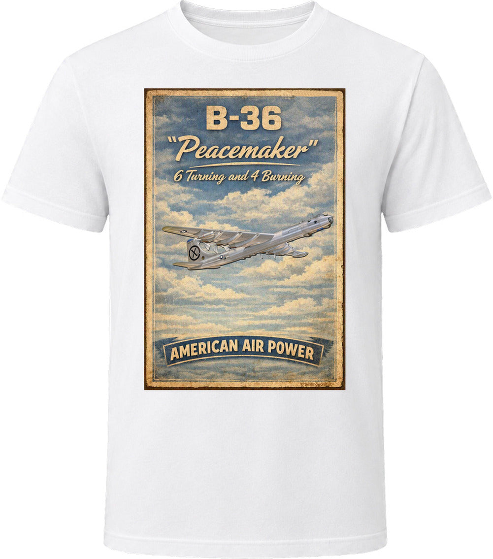 B-36 Peacemaker "6 Turning and 4 Burning" vintage art t-shirt in white