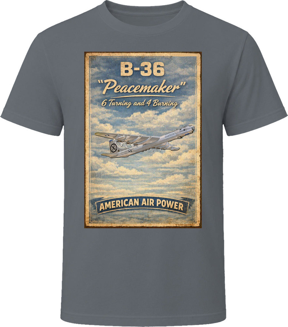 B-36 Peacemaker bomber retro poster t-shirt in charcoal grey