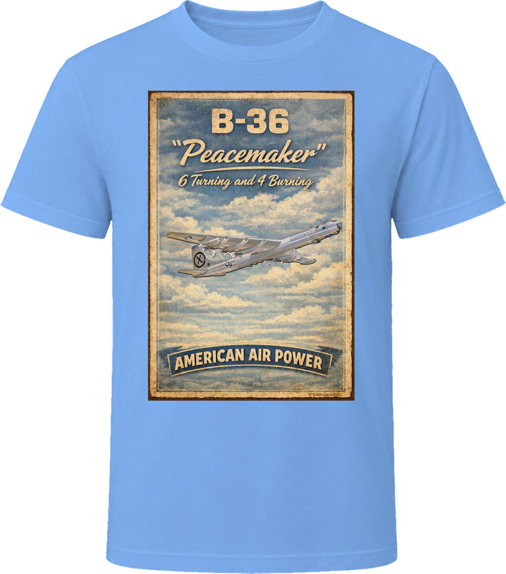 B-36 Peacemaker "6 Turning and 4 Burning" graphic t-shirt in light blue
