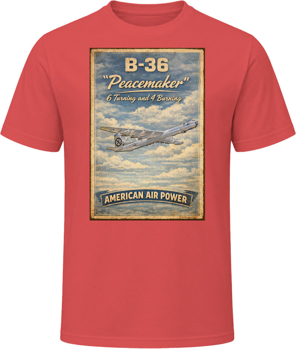 B-36 Peacemaker Cold War bomber graphic t-shirt in red