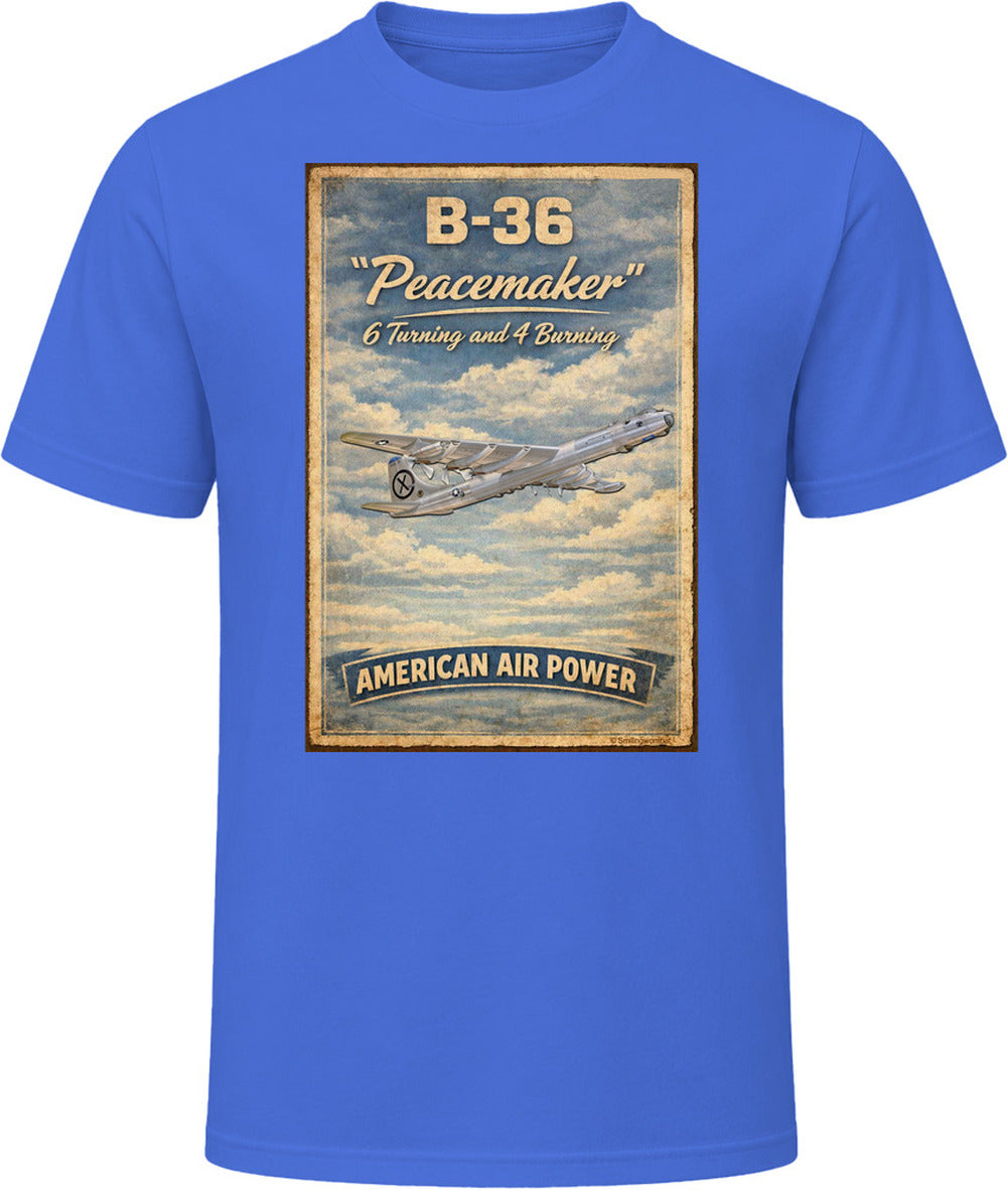 B-36 Peacemaker Cold War vintage bomber t-shirt in royal blue