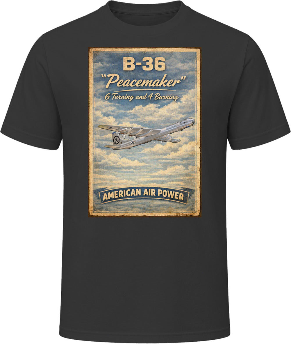 B-36 Peacemaker bomber vintage poster graphic t-shirt in black