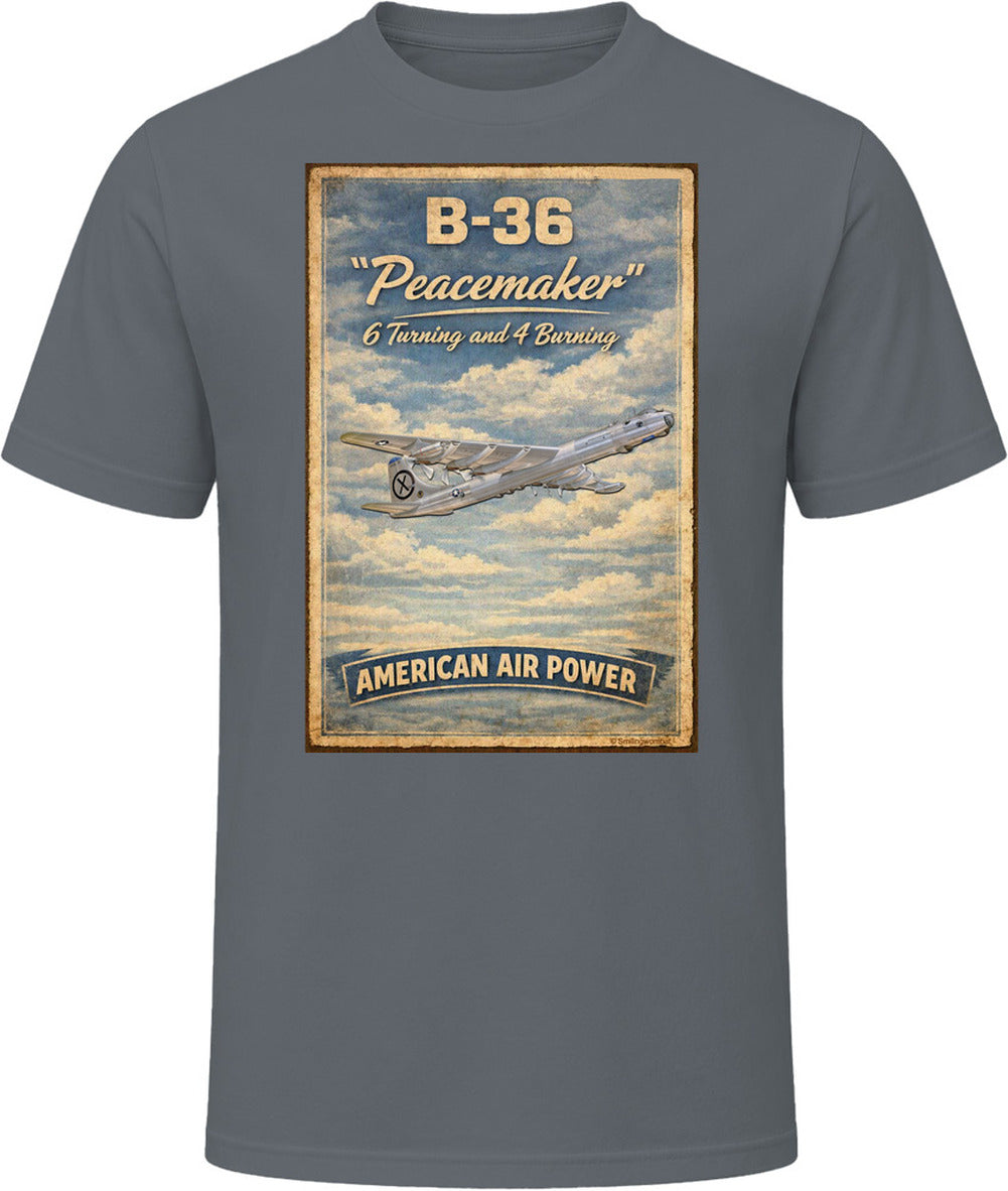 B-36 Peacemaker bomber retro poster t-shirt in charcoal grey