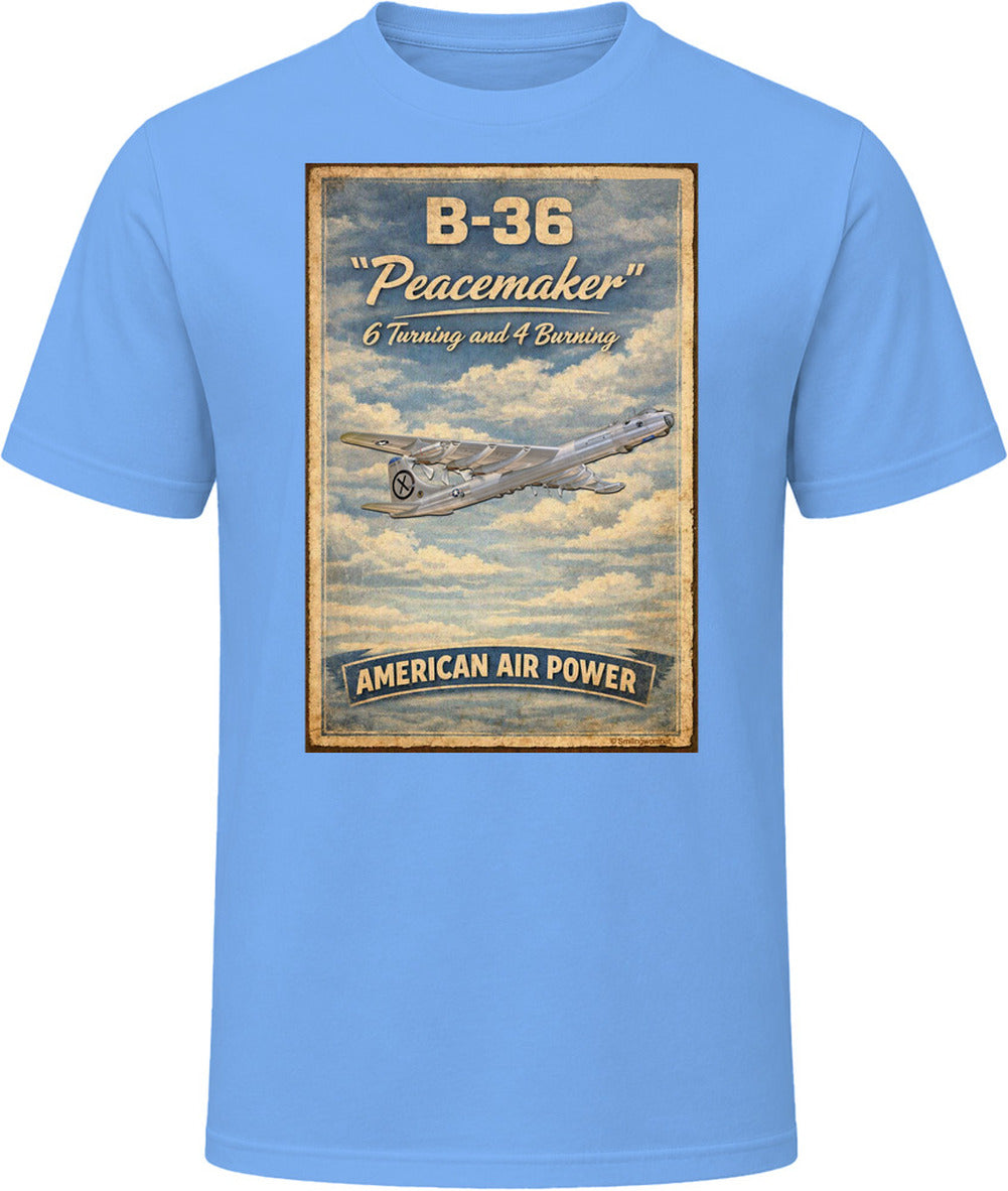 B-36 Peacemaker "6 Turning and 4 Burning" graphic t-shirt in light blue
