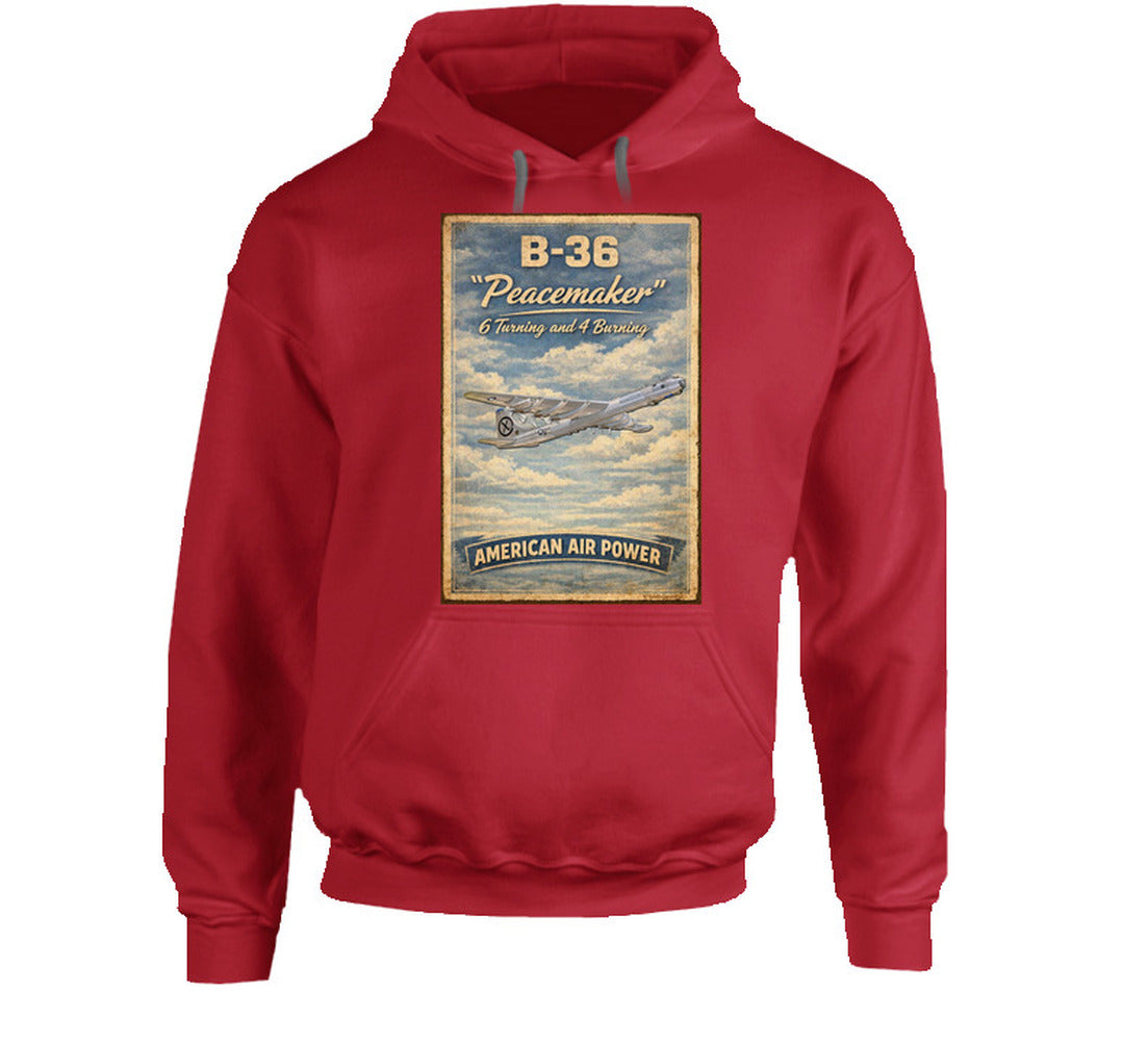 B-36 Peacemaker Cold War bomber graphic hoodie in red