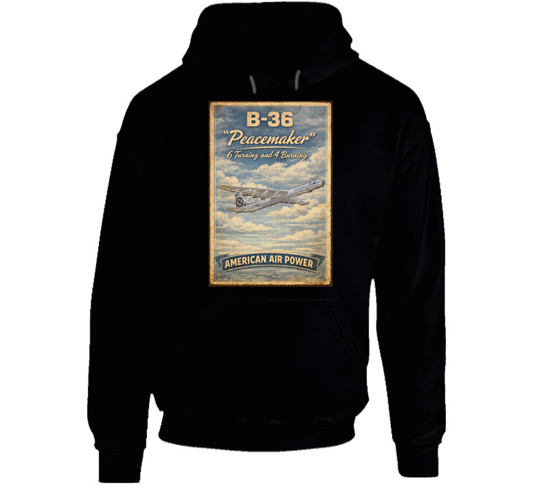 B-36 Peacemaker bomber vintage poster pullover hoodie in black