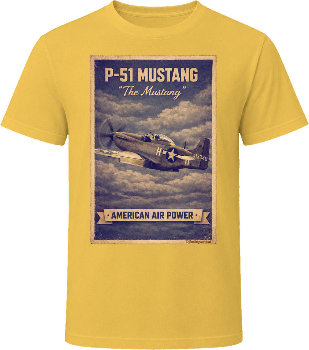 Daisy T-shirt with distressed P-51 Mustang fighter plane artwork and American Air Power banner.